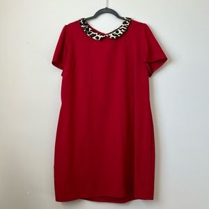 Dorothy Perkins Red Shift Dress with Peter Pan Leopard Collar, size 18UK or 14US